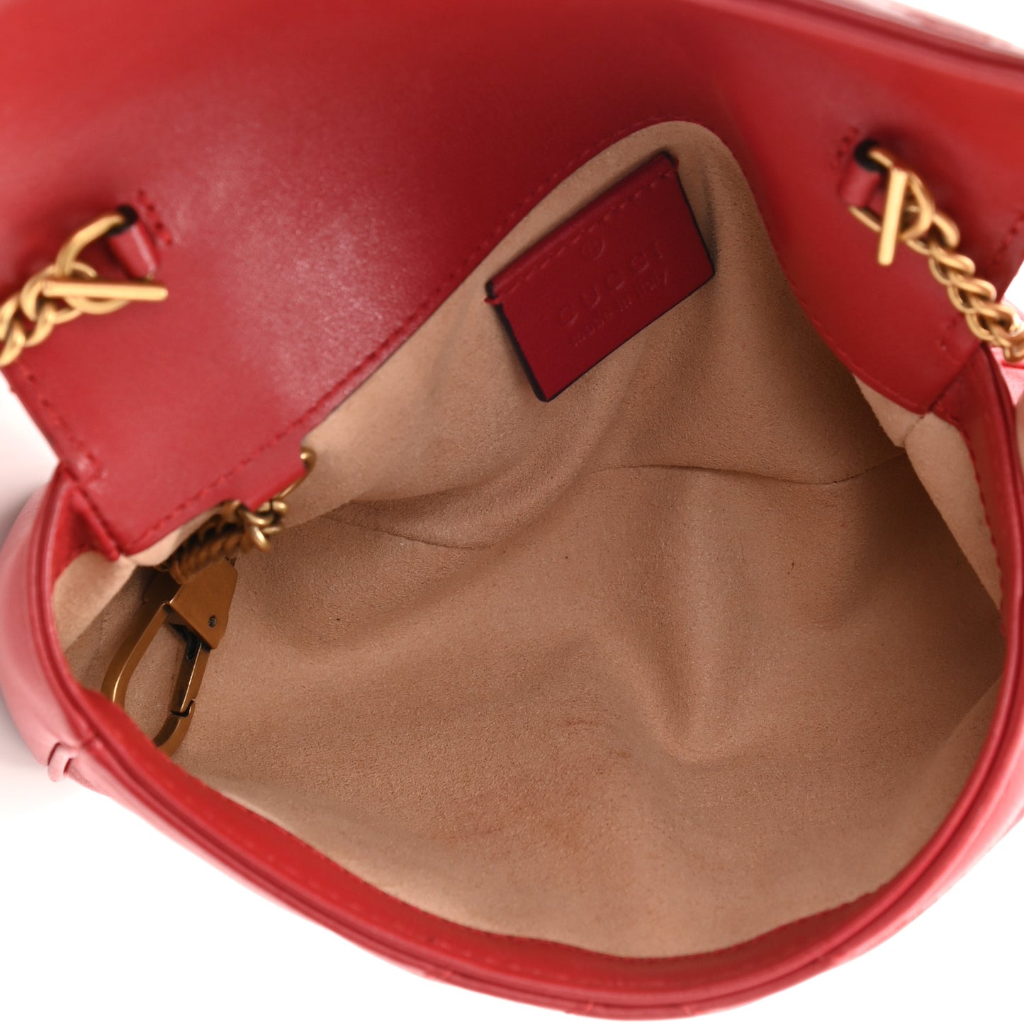 Calfskin Matelasse Super Mini GG Marmont Shoulder Bag Hibiscus Red