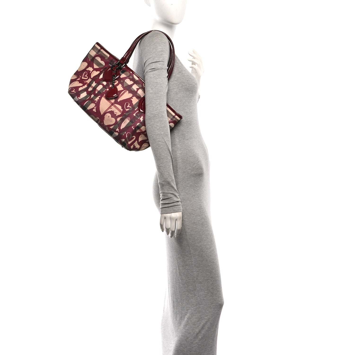 Burberry Nova Check Heart Print Tote Berry 2 of 11