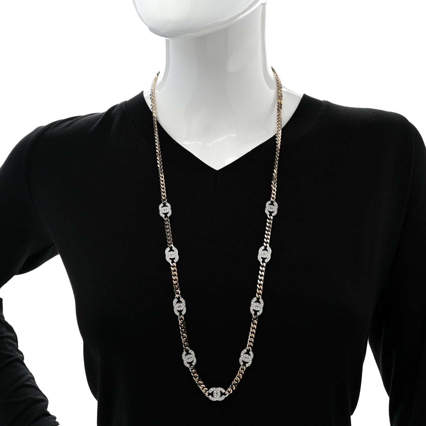 Crystal Chain CC Link Necklace Gold Silver