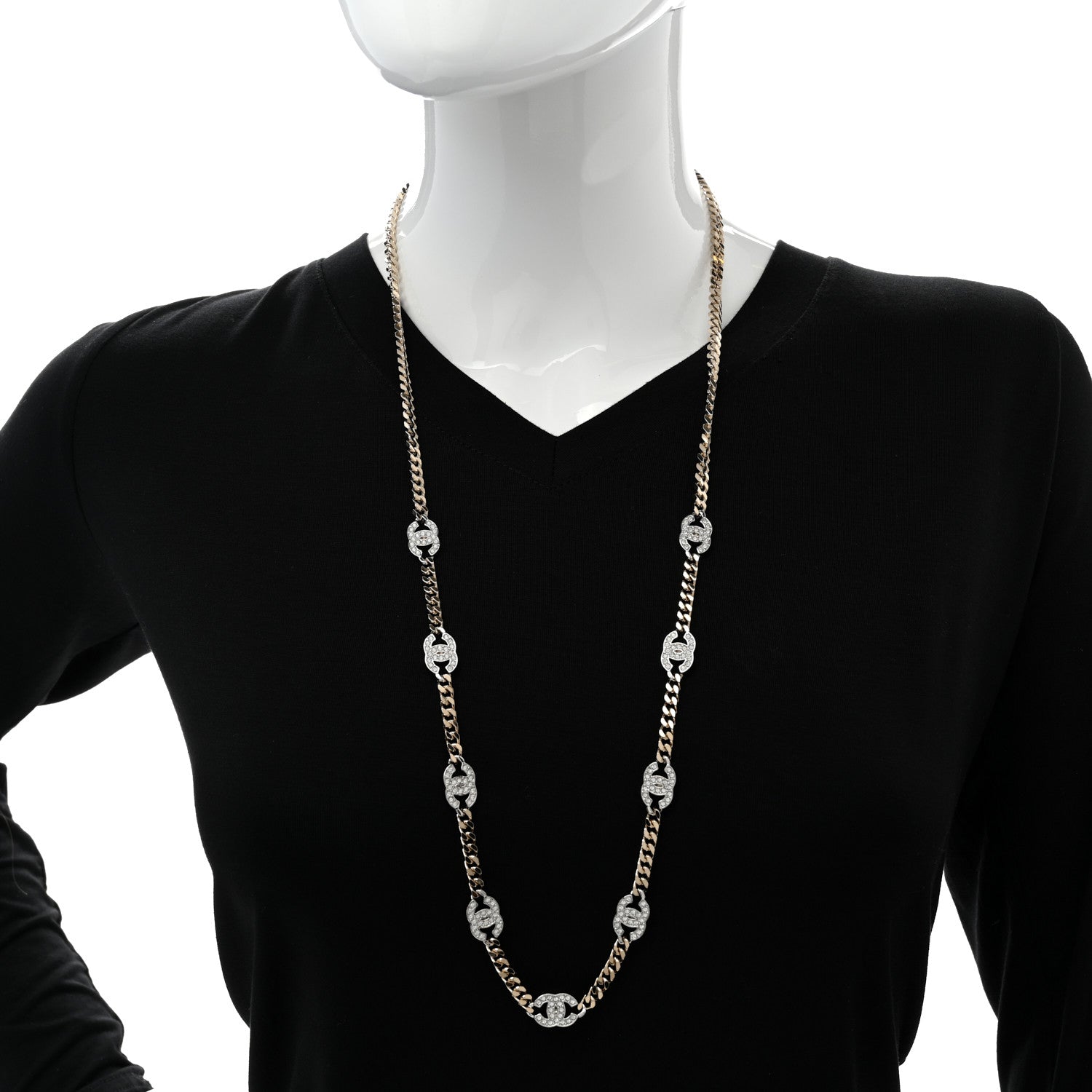 Chanel Crystal Chain CC Link Necklace Gold Silver 2 of 6