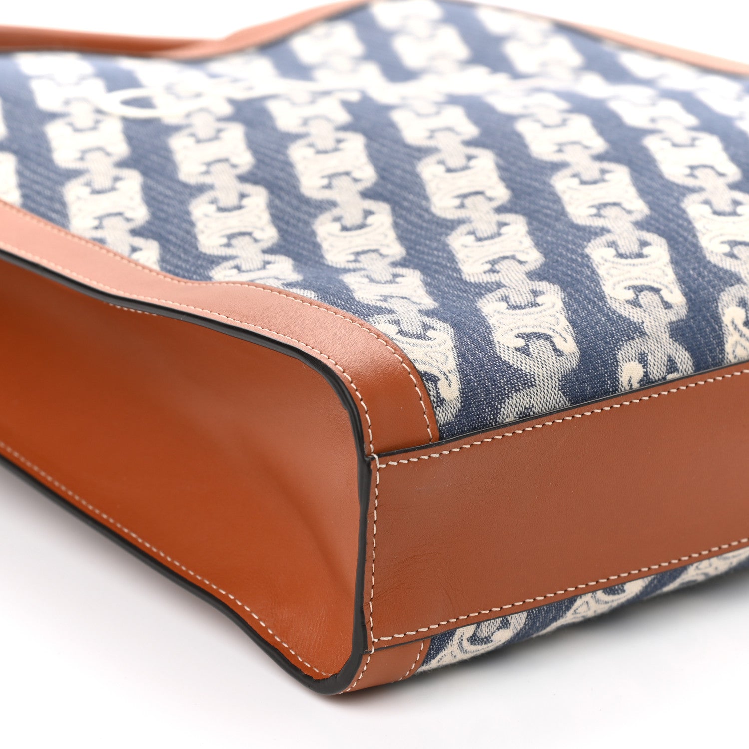Celine Maillon Triomphe Canvas Calfskin Small Vertical Cabas Navy Tan 8 of 9