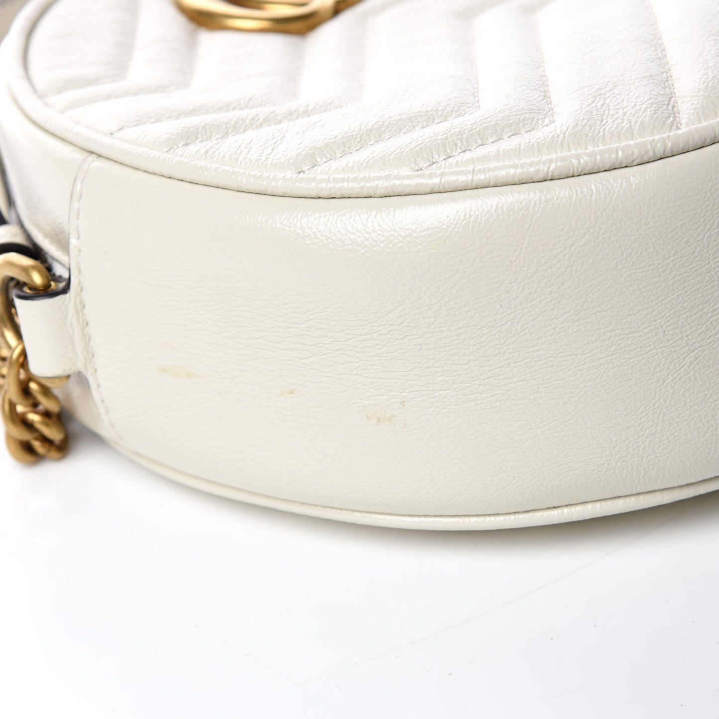 Calfskin Matelasse Mini GG Marmont Round Shoulder Bag White