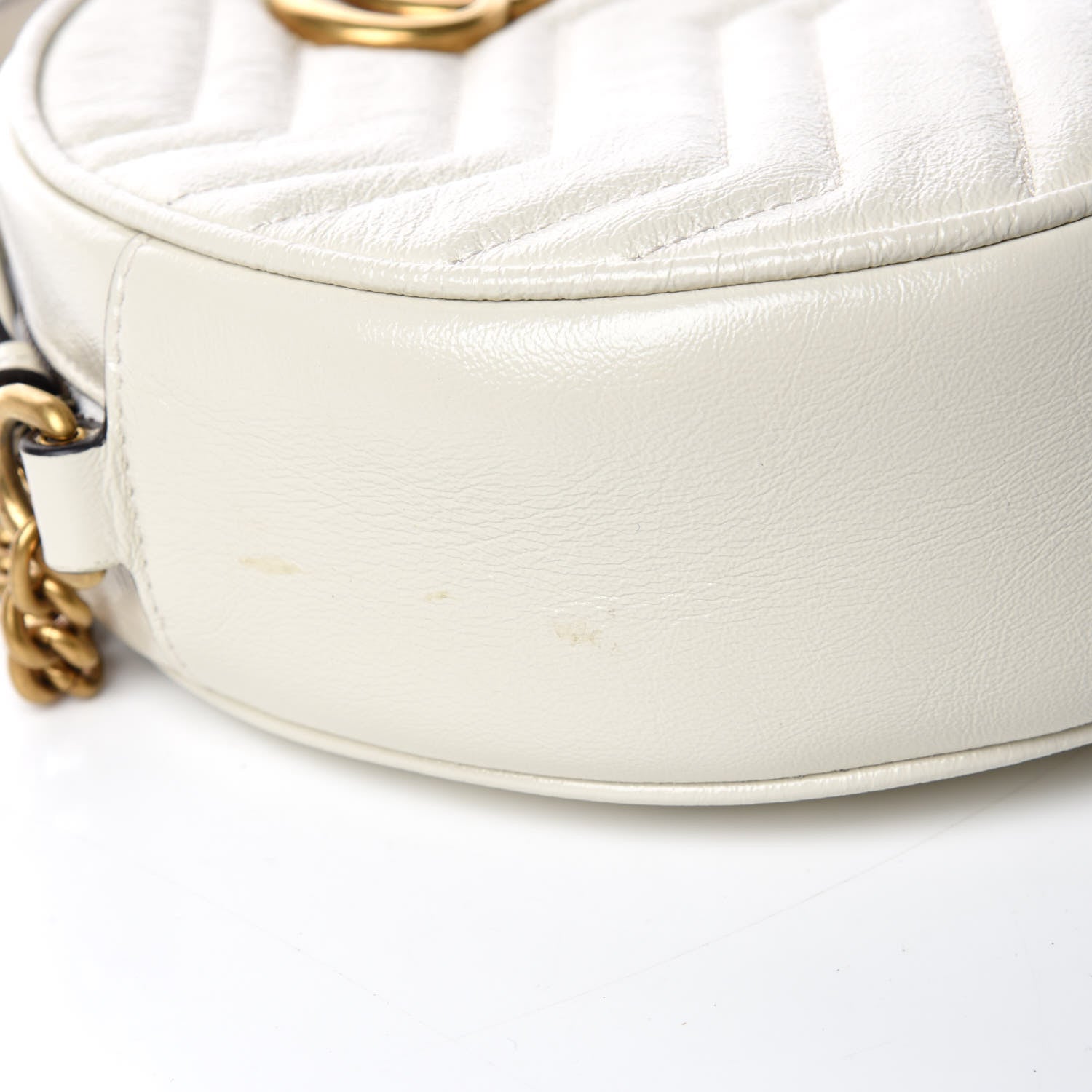 Gucci Calfskin Matelasse Mini GG Marmont Round Shoulder Bag White 8 of 9