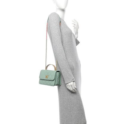 Chanel Shiny Calfskin Quilted Mini Metal Top Handle Flap Light Green 2 of 10