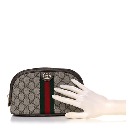 Gucci GG Supreme Monogram Textured Calfskin Web Large Ophidia Cosmetic Case Beige Ebony New Acero 2 of 13
