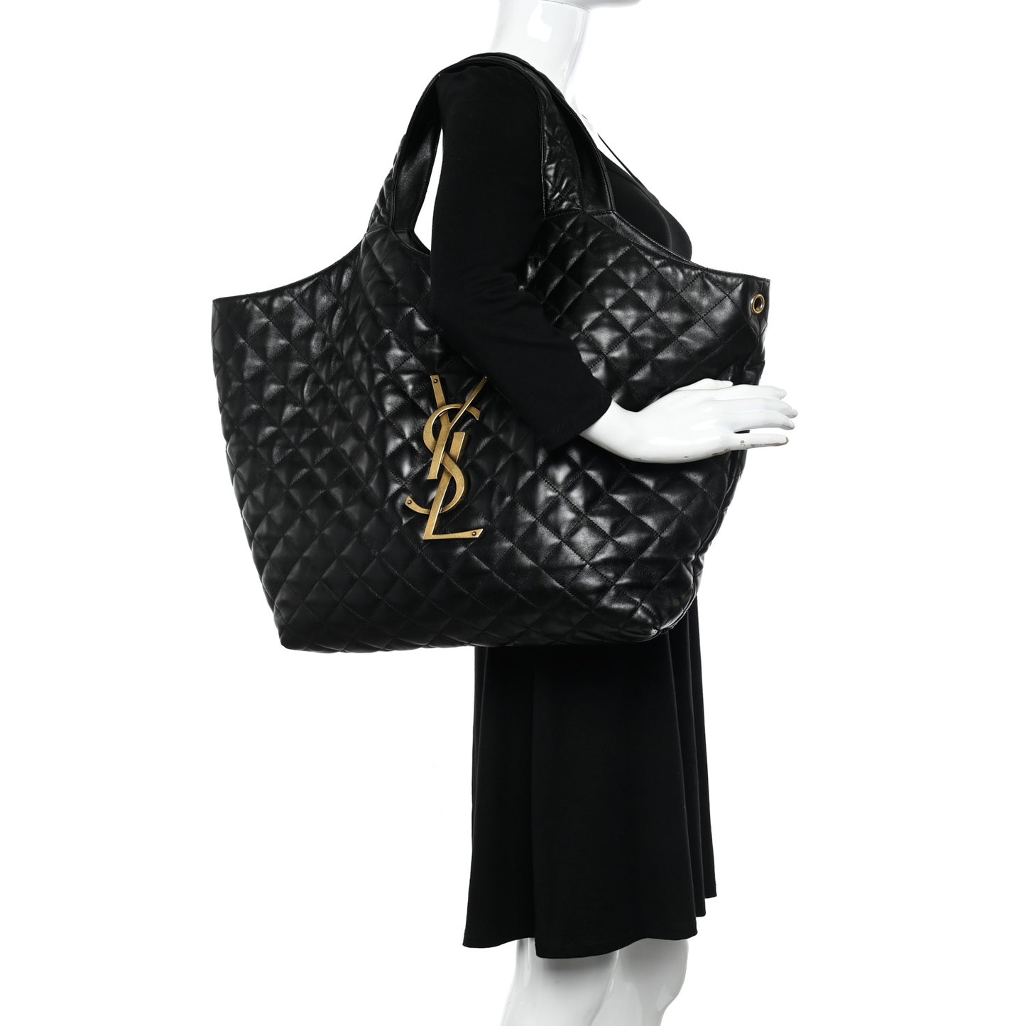 Lambskin Quilted Maxi Icare Shopping Tote Black