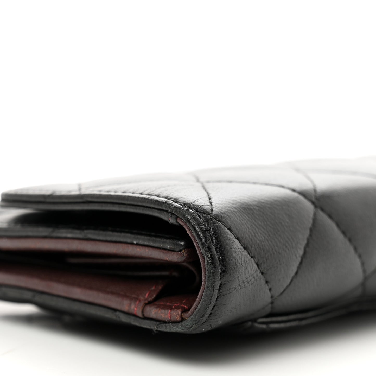 Lambskin Quilted Large Gusset Flap Wallet Black