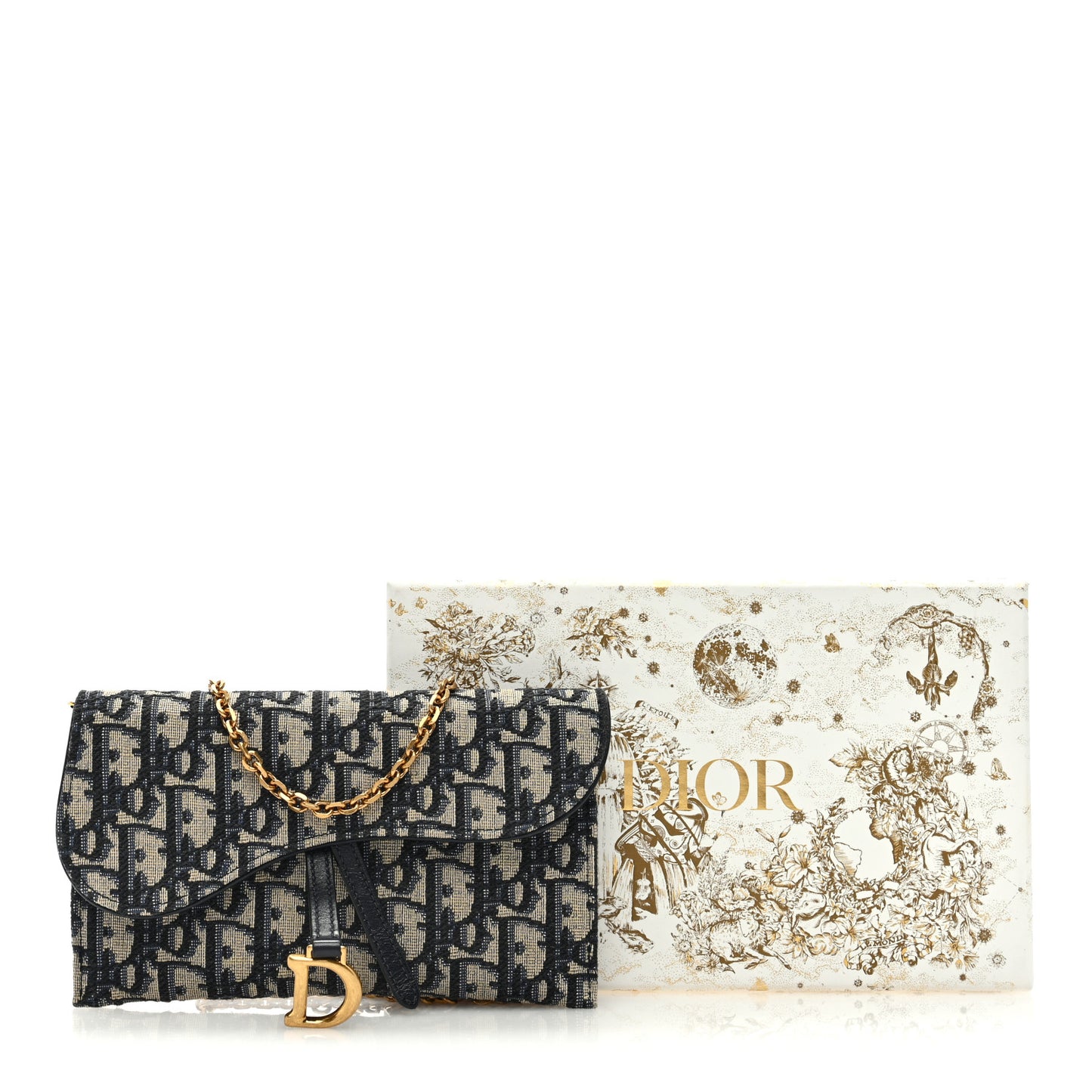 Oblique Saddle Chain Long Wallet Blue