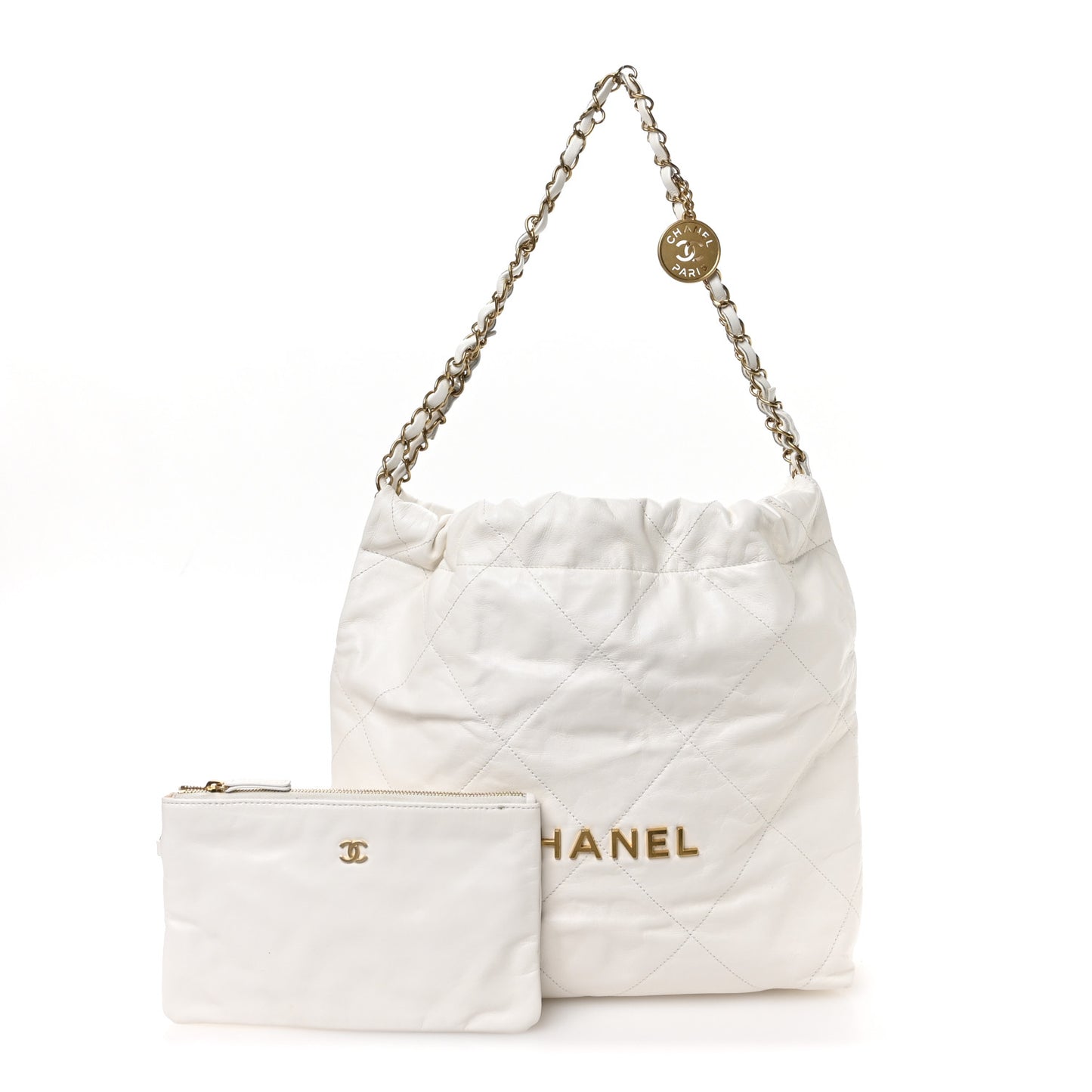 Shiny Calfskin Quilted Small Chanel 22 White