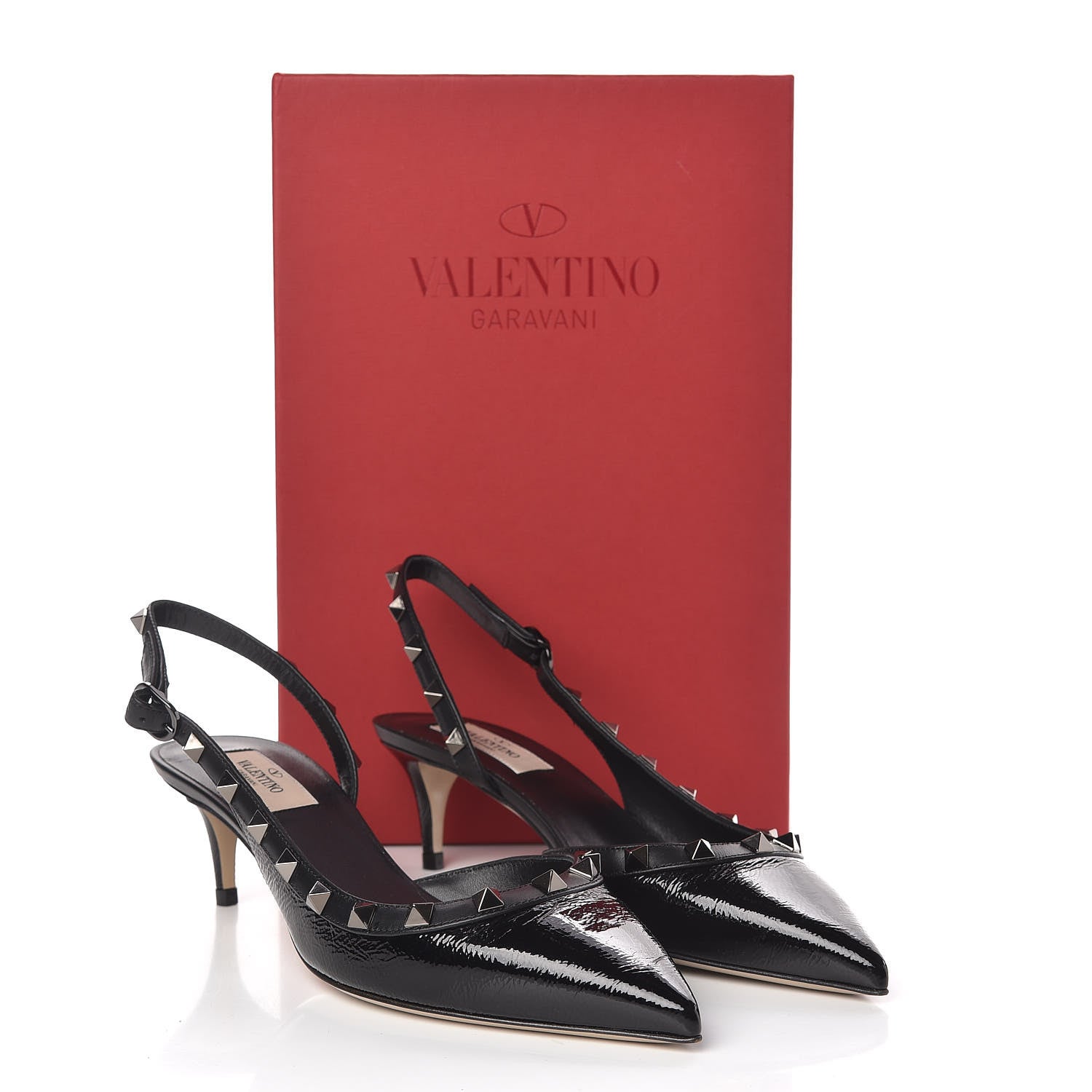Valentino Garavani Wrinkled Patent Rockstud Half D'Orsay Slingback 50mm Pumps 37 Black 9 of 9