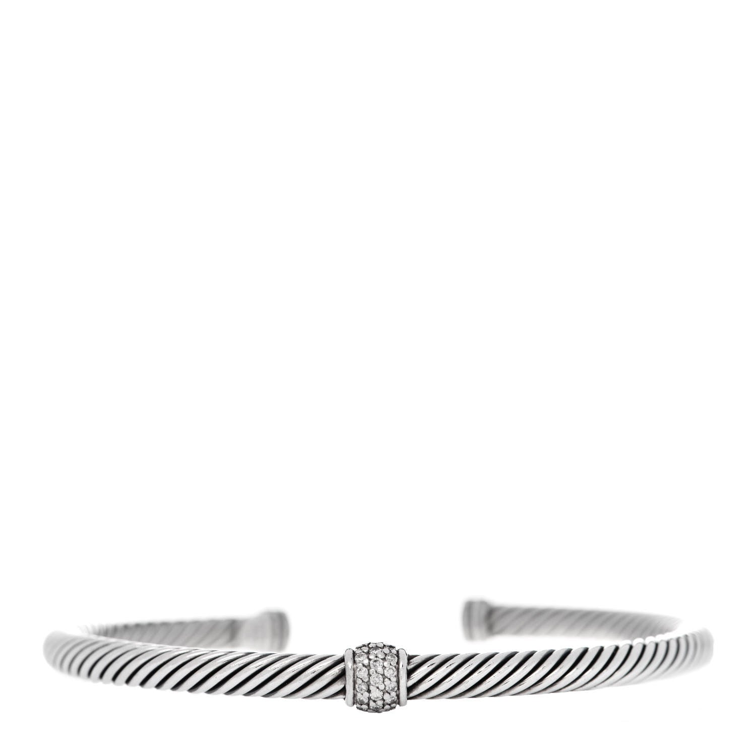 David Yurman Sterling Silver 18K White Gold Diamond 4mm Cable Classics Station Bracelet 1 of 3