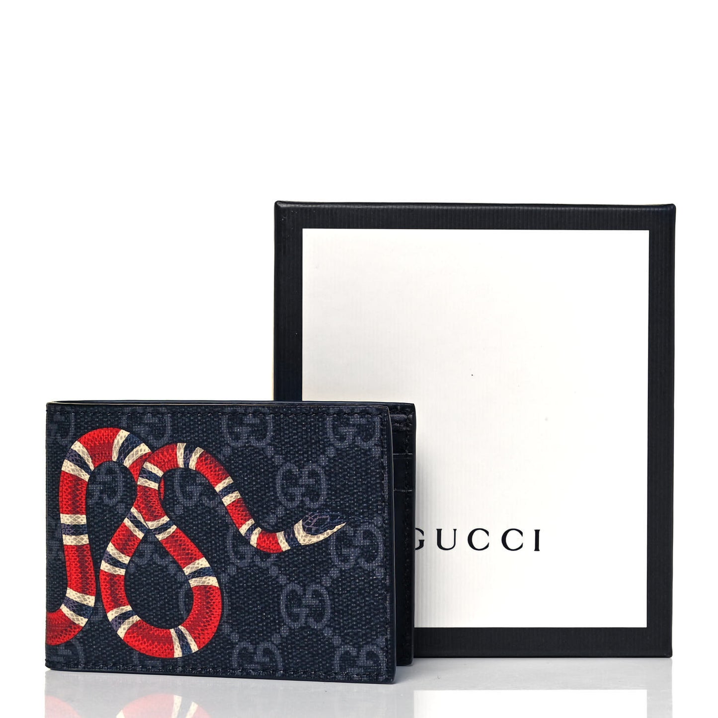 GG Supreme Monogram Kingsnake Bi-Fold Wallet Black Grey