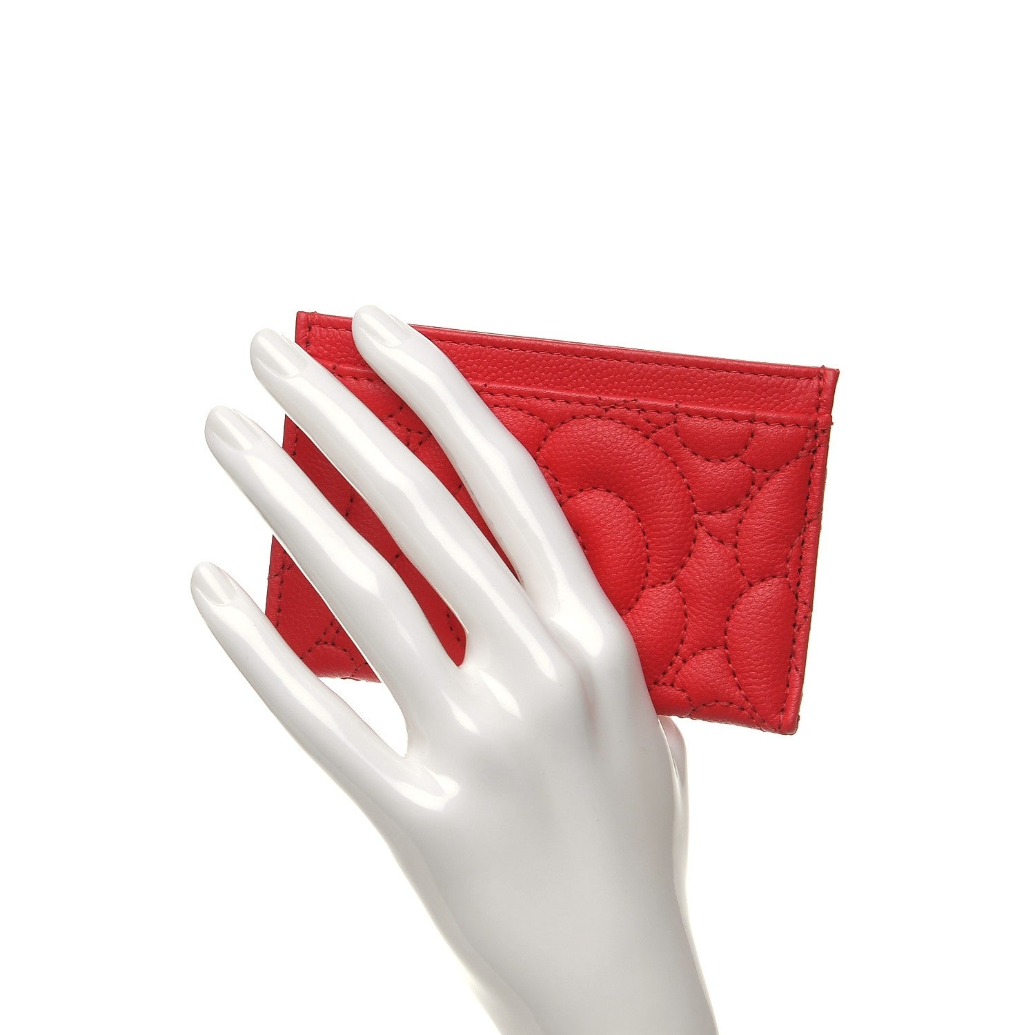 Chanel Caviar Camellia Embossed Card Holder Red 2 of 9