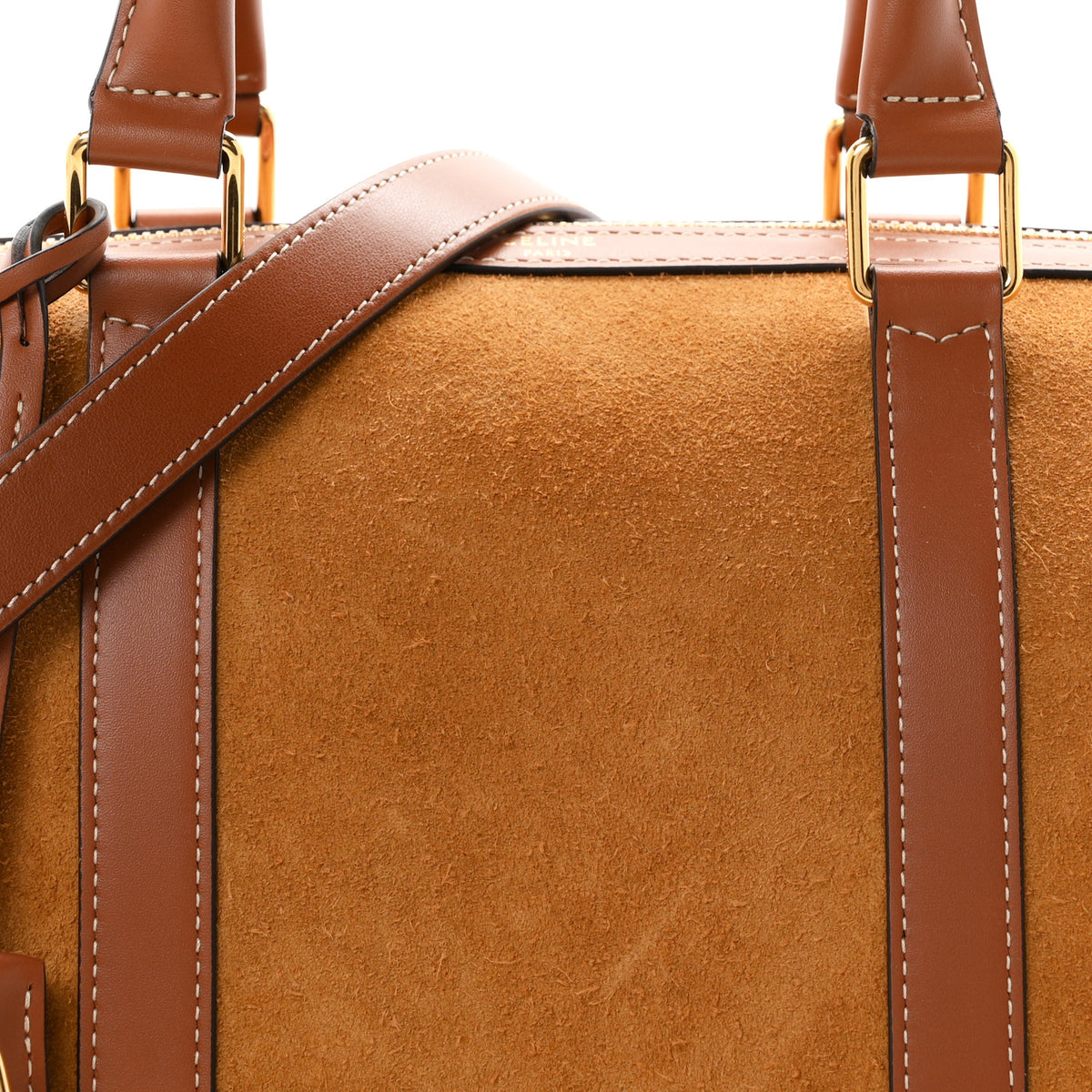 Celine Waxed Suede Calfskin Large Boston Bag Tobacco 9 of 11