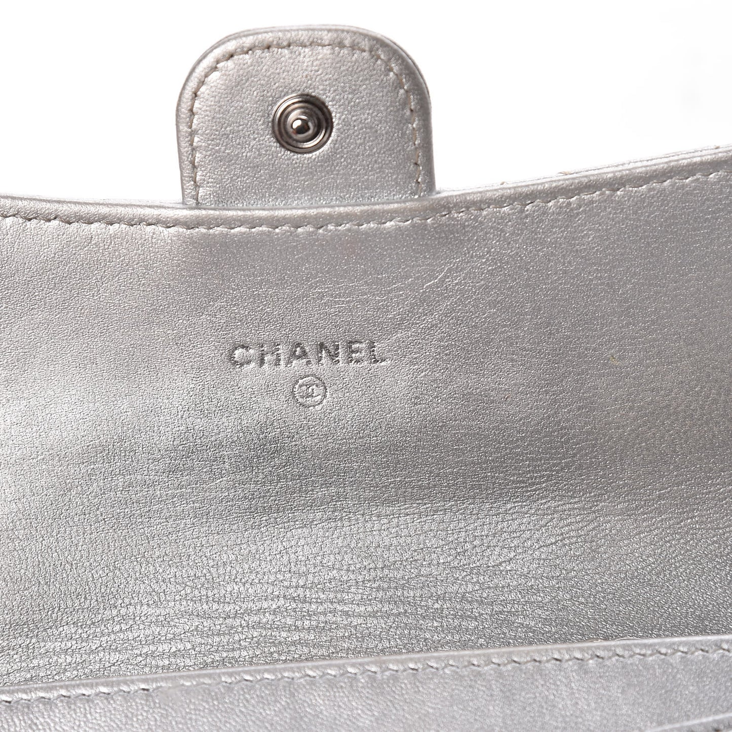 Metallic Lambskin Quilted Small Flap Wallet Silver