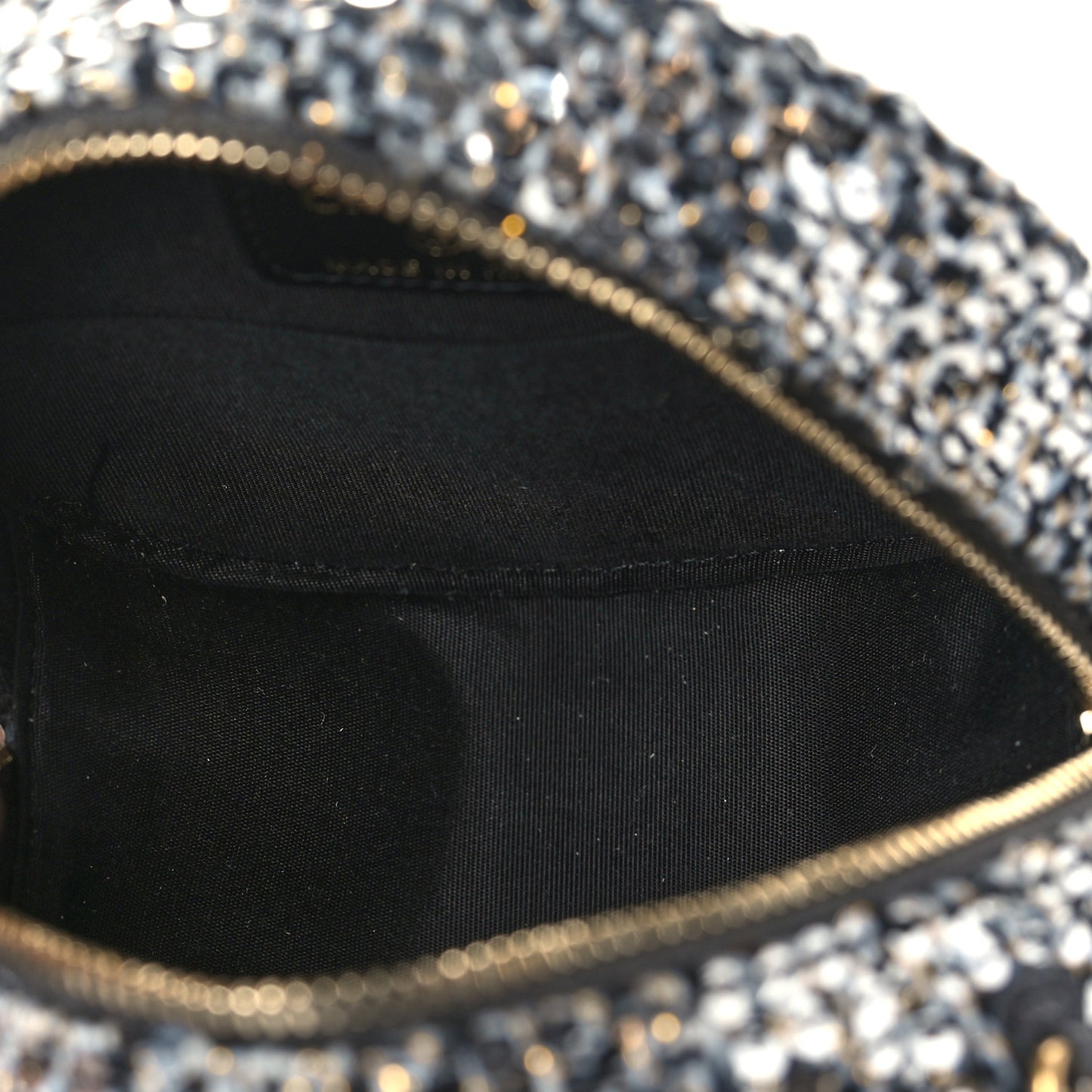 Sequin Chanel 19 Round Clutch With Chain Silver Black