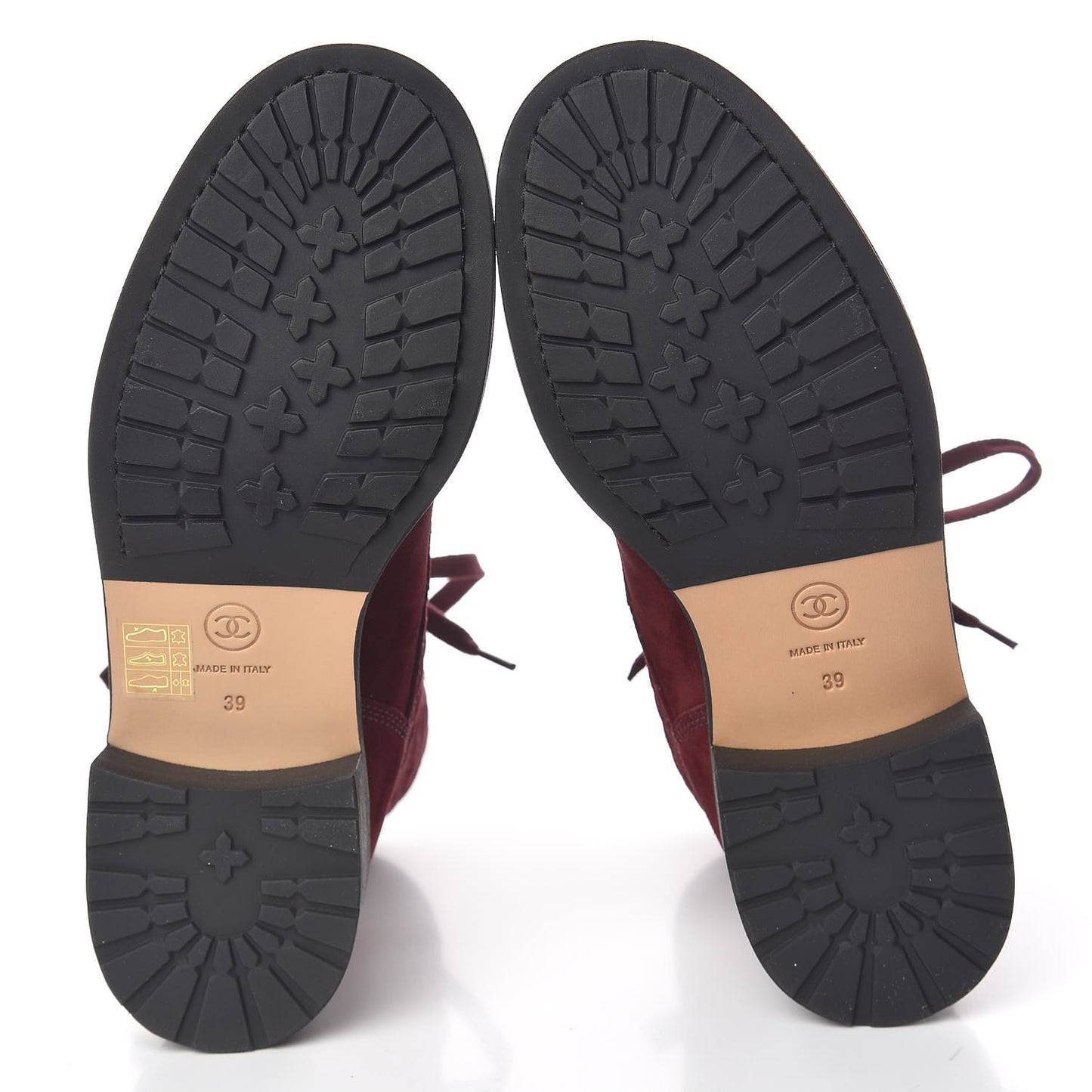 Suede Calfskin Quilted Lace Up Boots 39 Burgundy