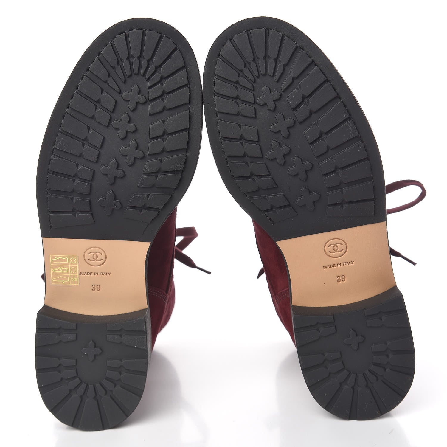 Chanel Suede Calfskin Quilted Lace Up Boots 39 Burgundy 5 of 9