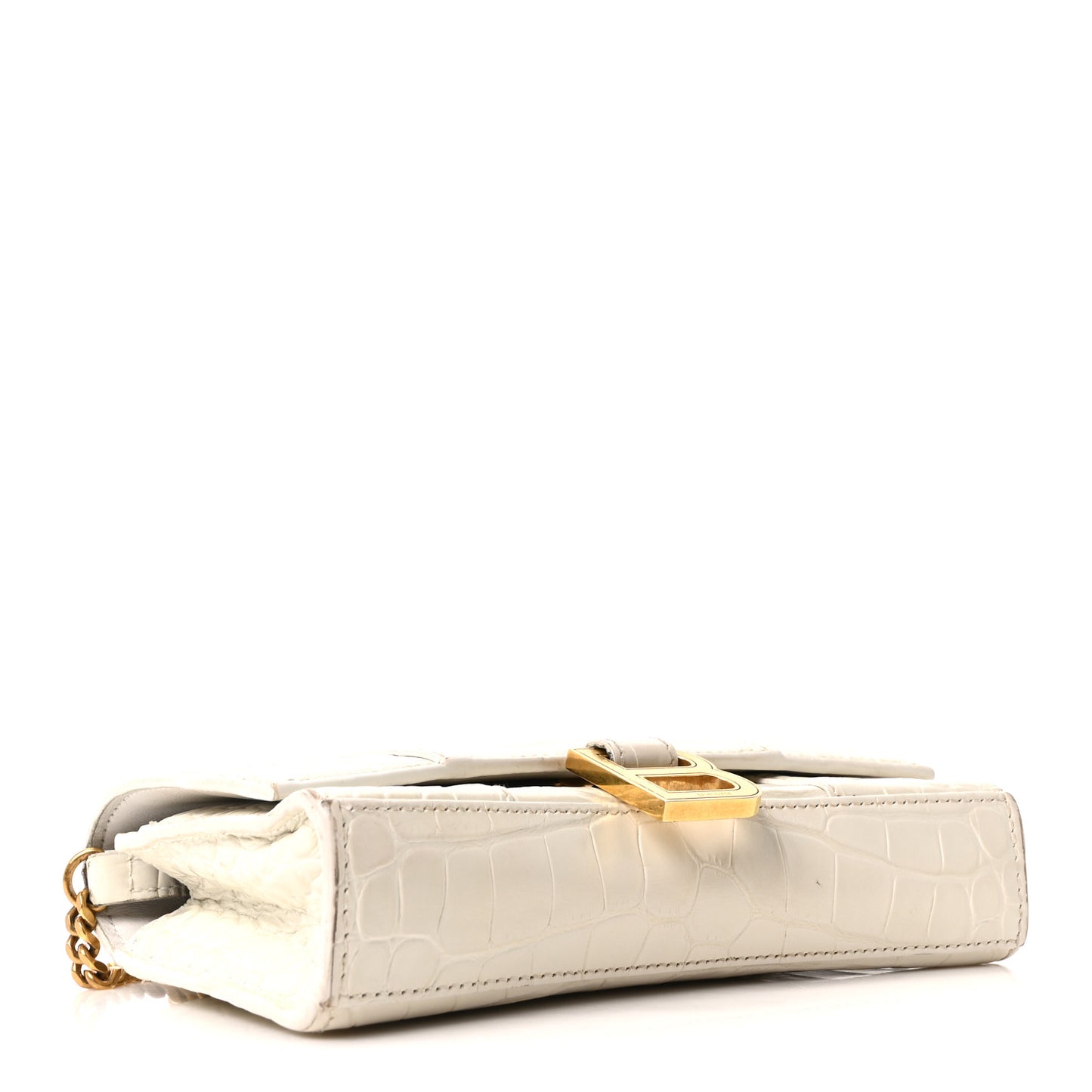 Shiny Calfskin Crocodile Embossed Hourglass Chain Bag White