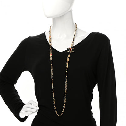 Chanel Lambskin Crystal CC Long Necklace Gold Black Red 2 of 6