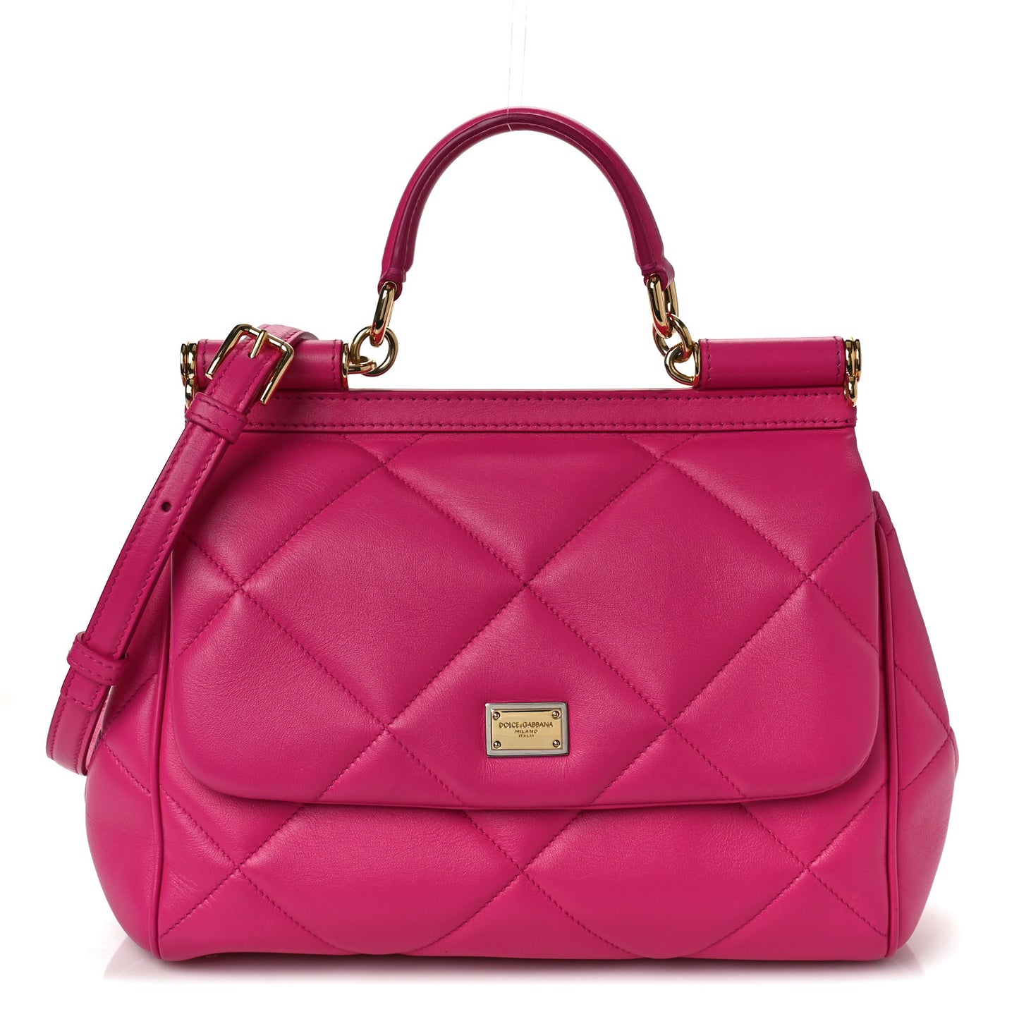 DOLCE & GABBANA Calfskin Quilted Small Miss Sicily Satchel Pink