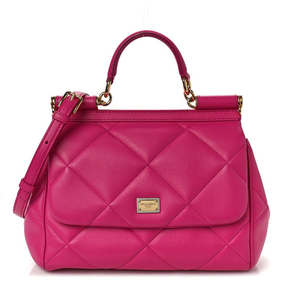 Dolce & Gabbana DOLCE & GABBANA Calfskin Quilted Small Miss Sicily Satchel Pink 1 of 8