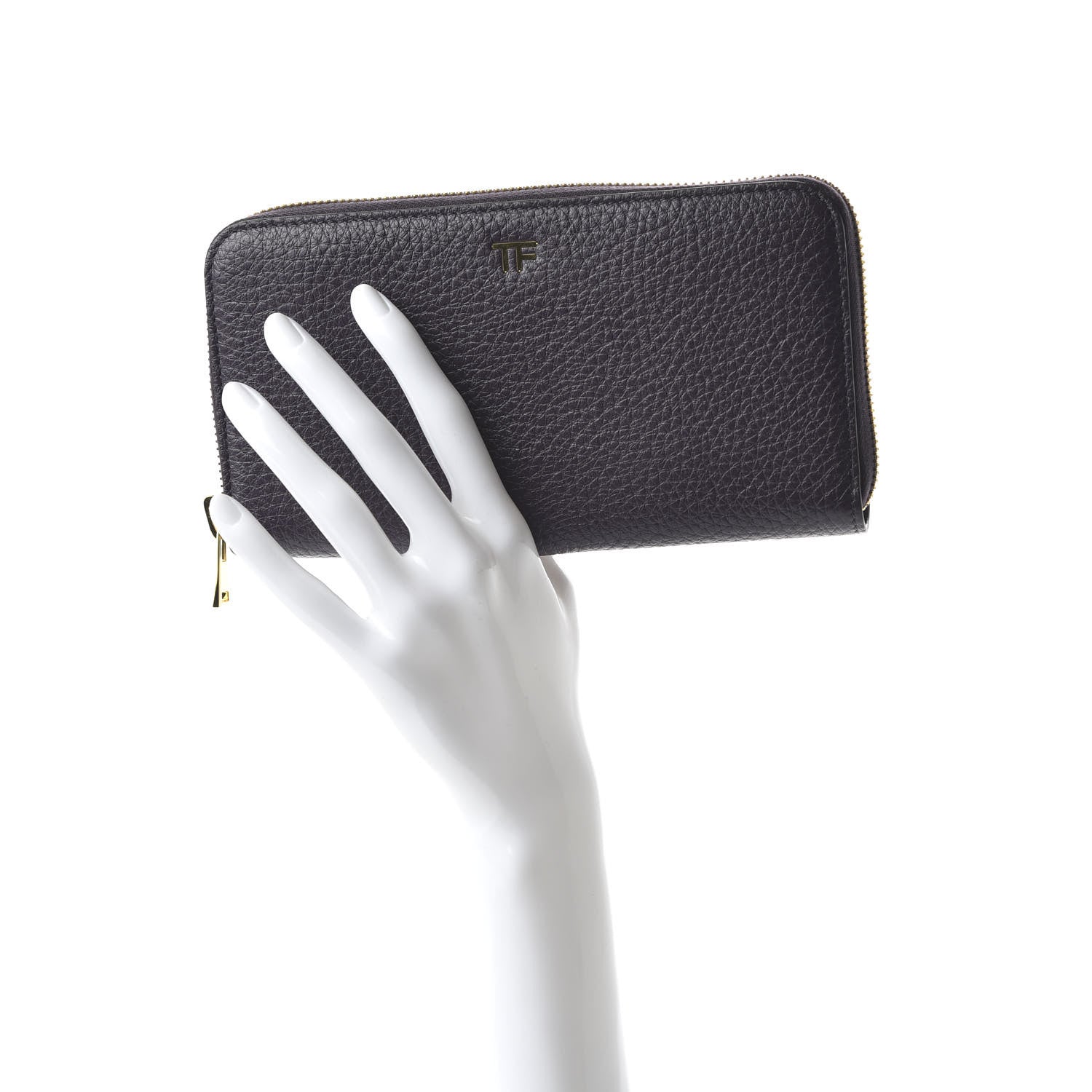 Tom Ford Grained Calfskin TF Zip Around Wallet Dark Purple 2 of 9