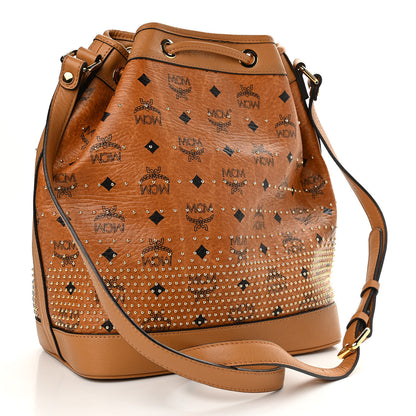MCM Visetos Heritage Studded Drawstring Bucket Bag Cognac 3 of 10