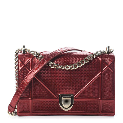 Christian Dior Metallic Patent Micro-Cannage Medium Diorama Flap Bag Red 1 of 8