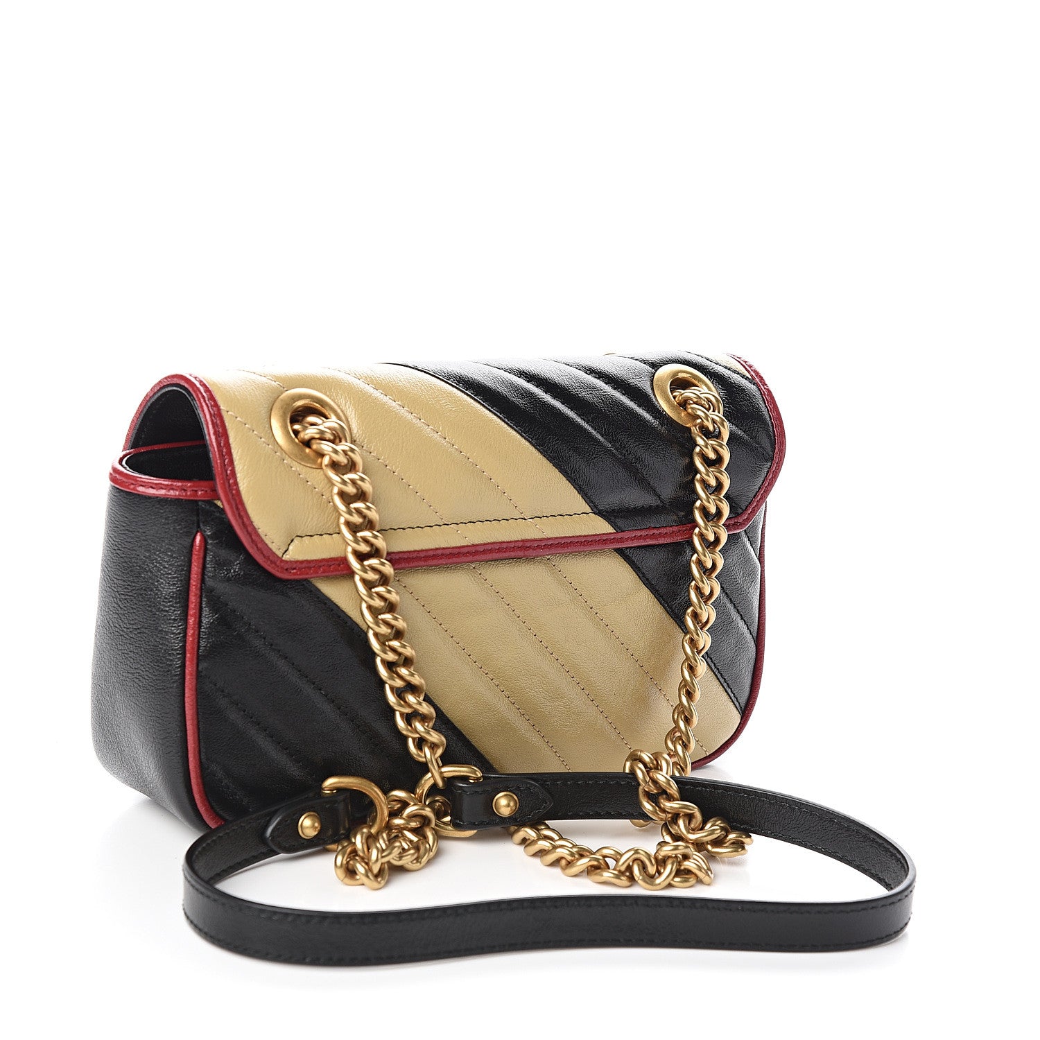Gucci Azalea Calfskin Matelasse Diagonal Patchwork Mini Torchon GG Marmont Shoulder Bag Black Beige Romantic Cerise 2 of 9