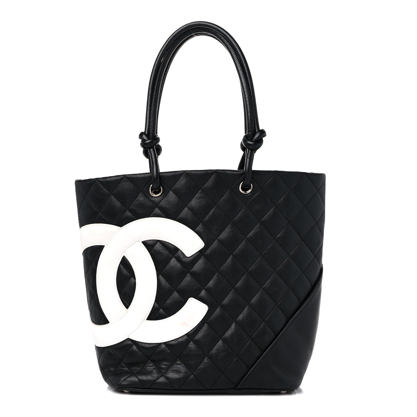 Calfskin Quilted Medium Cambon Tote Black White
