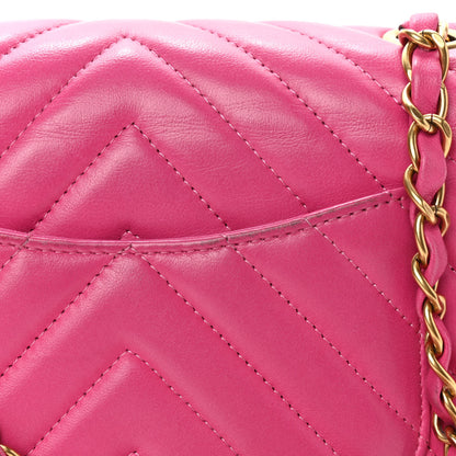 Chanel Lambskin Chevron Quilted Mini Rectangular Flap Dark Pink 8 of 10