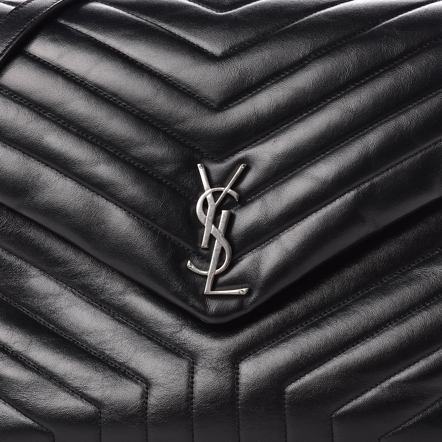 Calfskin Y Quilted Monogram Large Loulou Chain Satchel Black