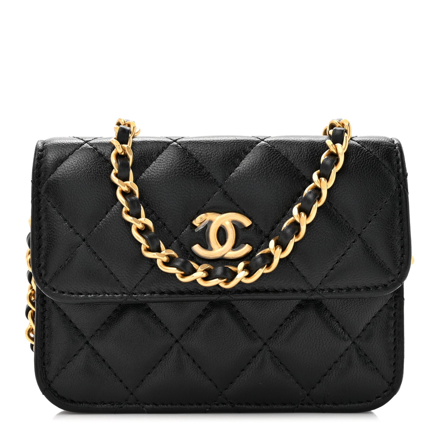 Lambskin Quilted Maxi Pearl Clutch With Chain Black