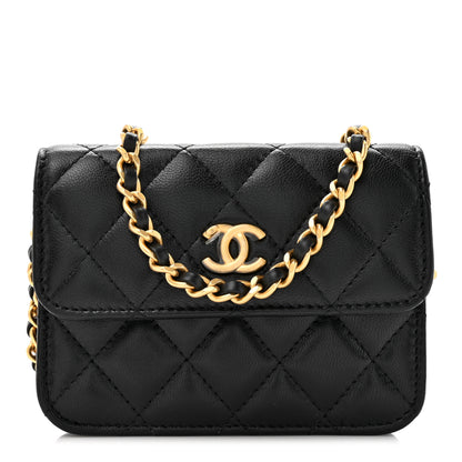 Chanel Lambskin Quilted Maxi Pearl Clutch With Chain Black 1 of 11