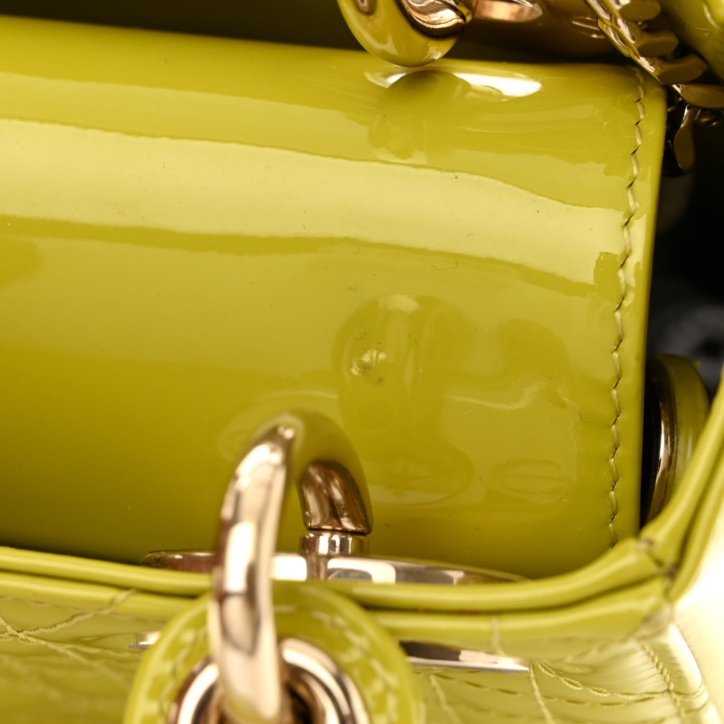 Patent Cannage Mini Lady Dior Lime Yellow