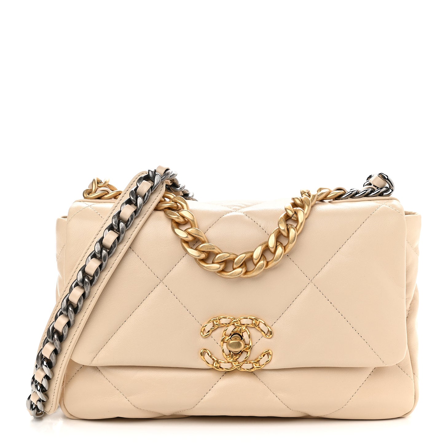 Goatskin Quilted Medium Chanel 19 Flap Light Beige