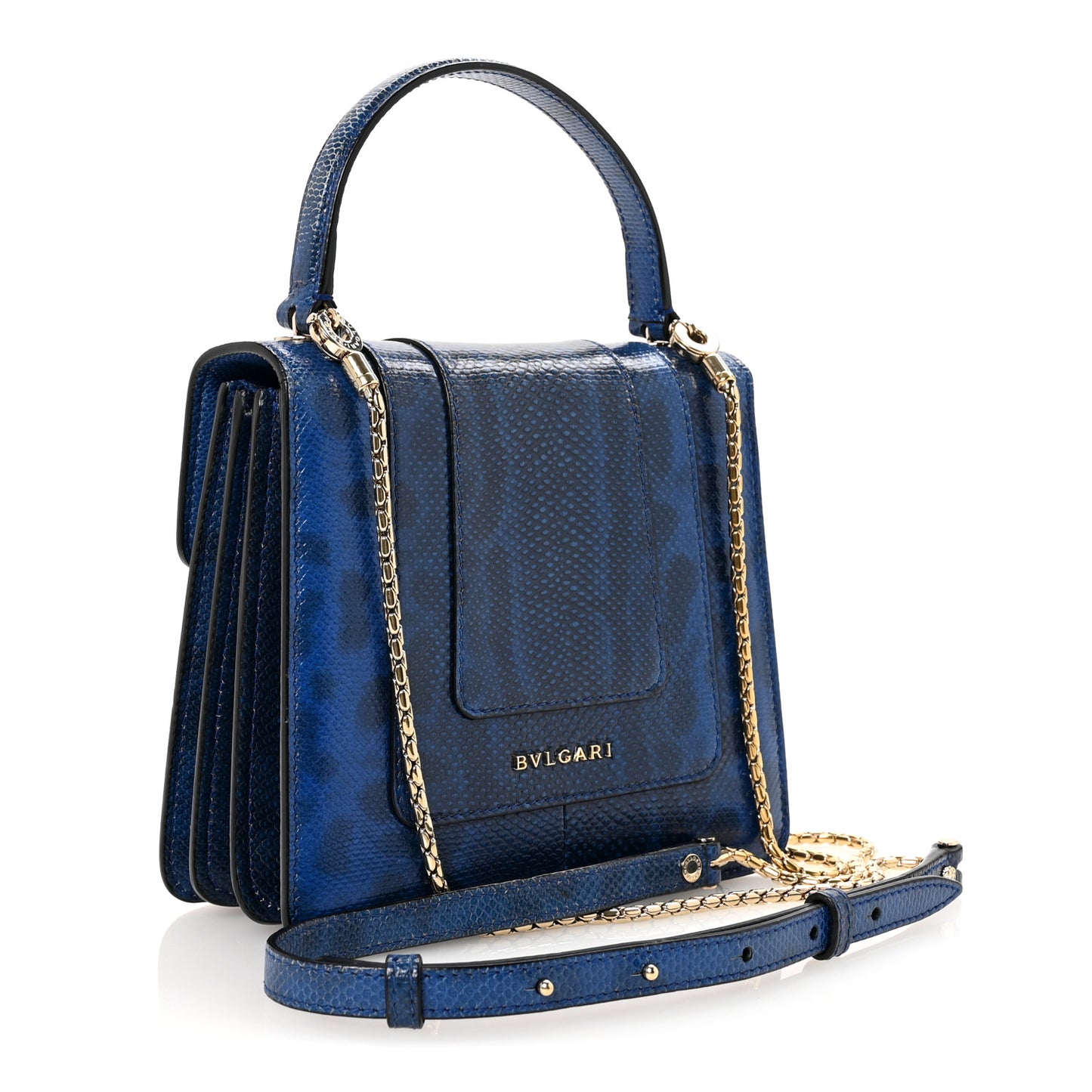Shiny Karung Serpenti Forever Top Handle Dark Blue