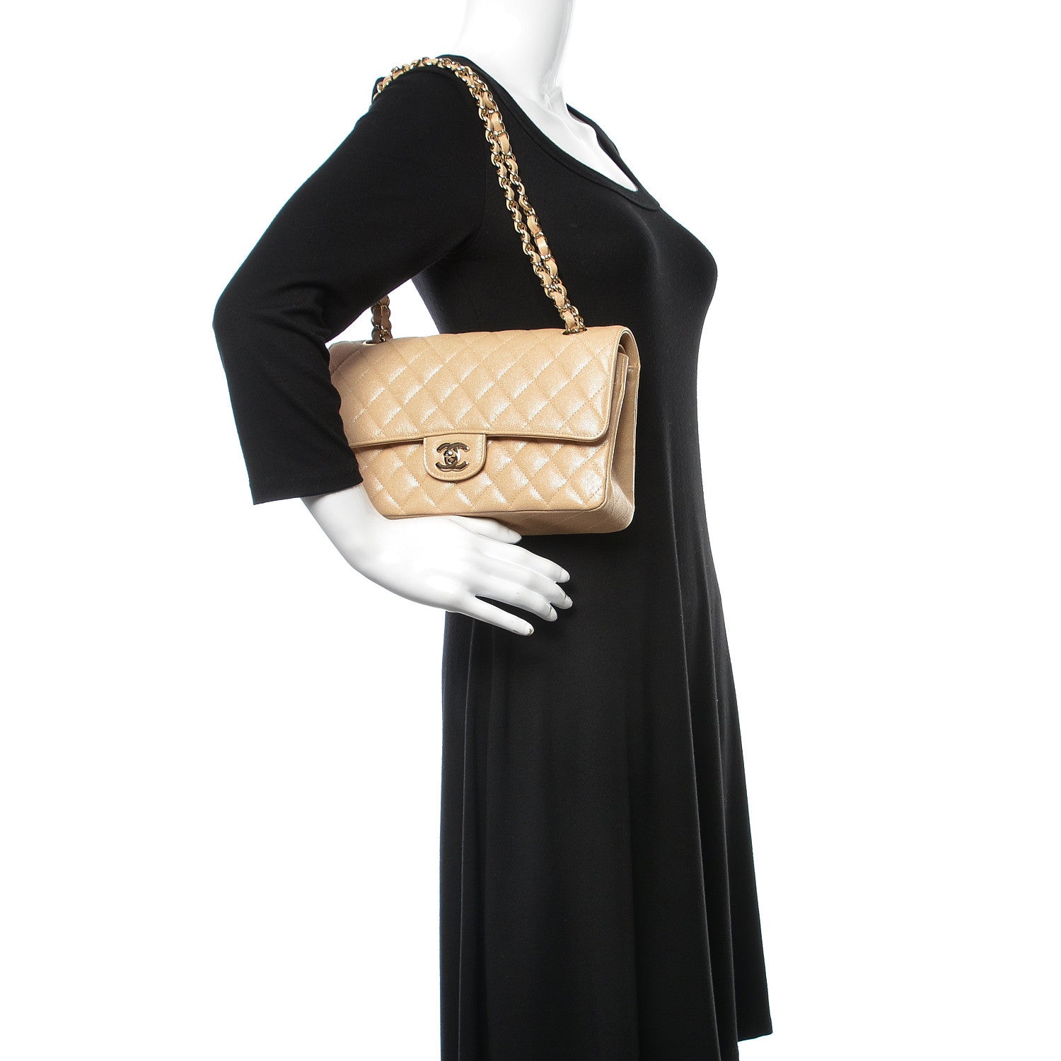 Chanel Iridescent Caviar Quilted Medium Double Flap Beige 2 of 10