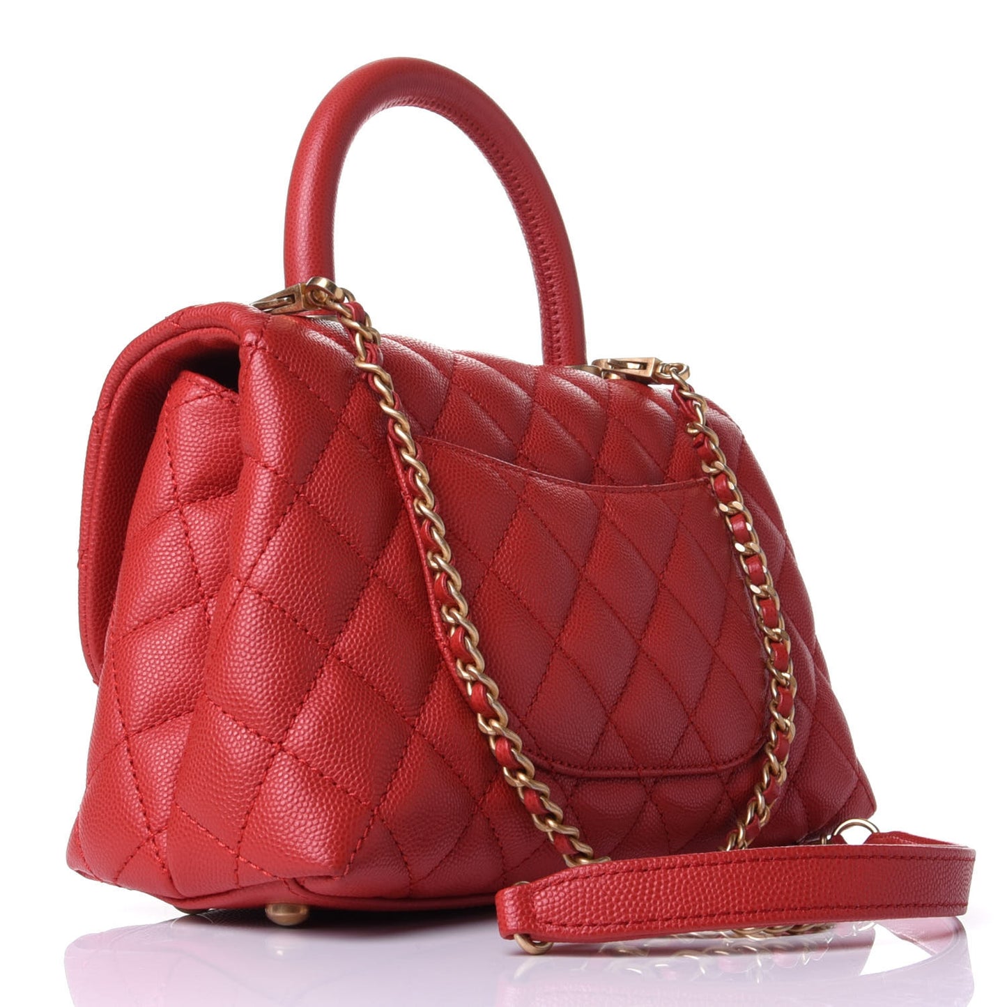 Caviar Quilted Mini Coco Handle Flap Red