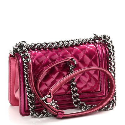 Chanel Metallic Patent Calfskin Quilted Small Boy Flap Pink 3 of 11