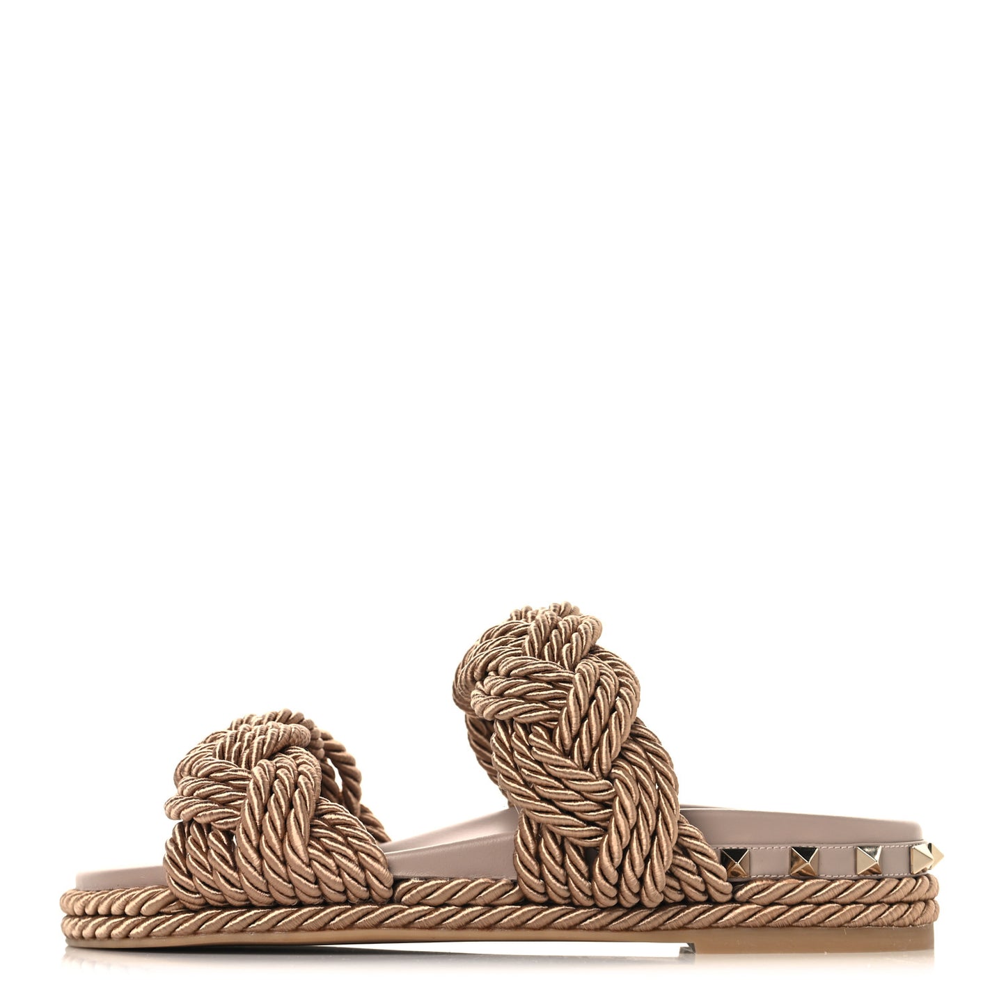 Calfskin Silk Woven Rockstud Torchon 5mm Sandals 36 Poudre
