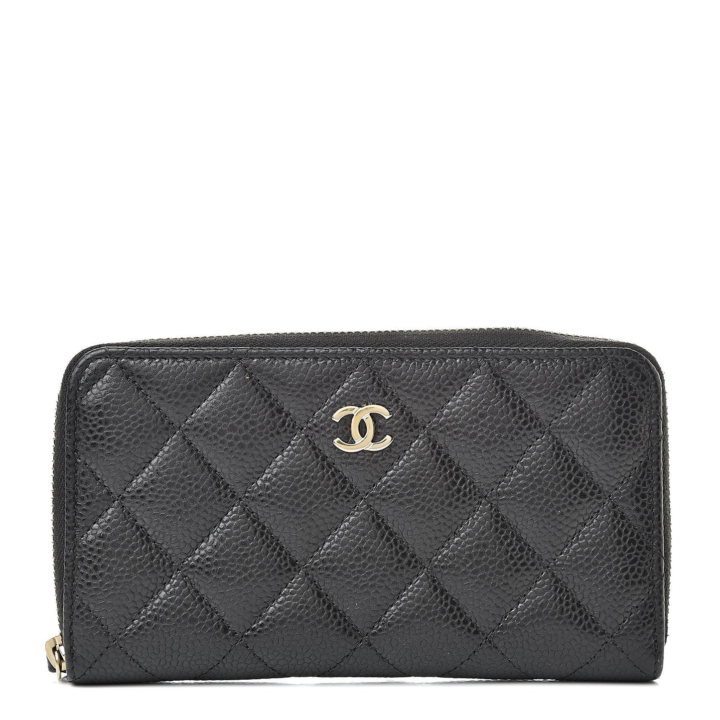 Caviar Quilted Small Zip Around Wallet Black