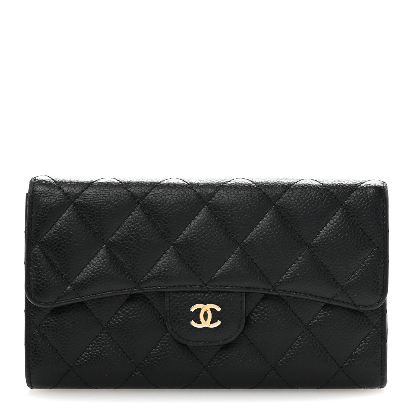 Caviar Quilted Large Flap Wallet Black