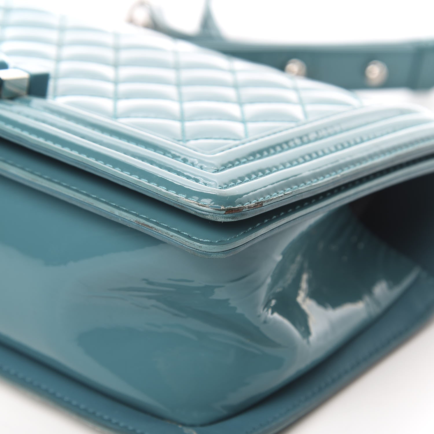 Chanel Patent Calfskin Quilted Medium Plexiglass Boy Flap Turquoise 10 of 15