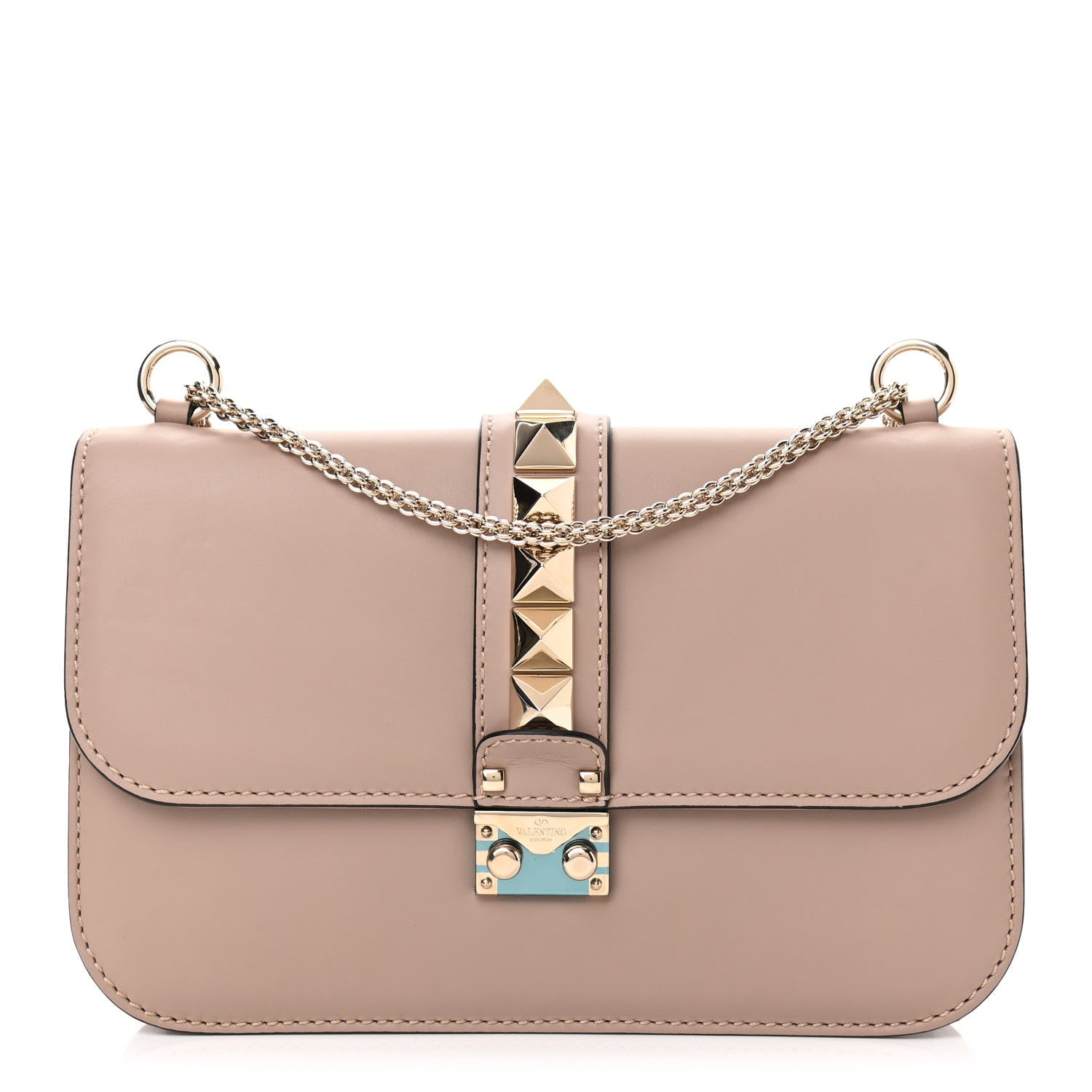 Valentino Garavani Vitello Medium Glam Lock Rockstud Flap Poudre 1 of 9