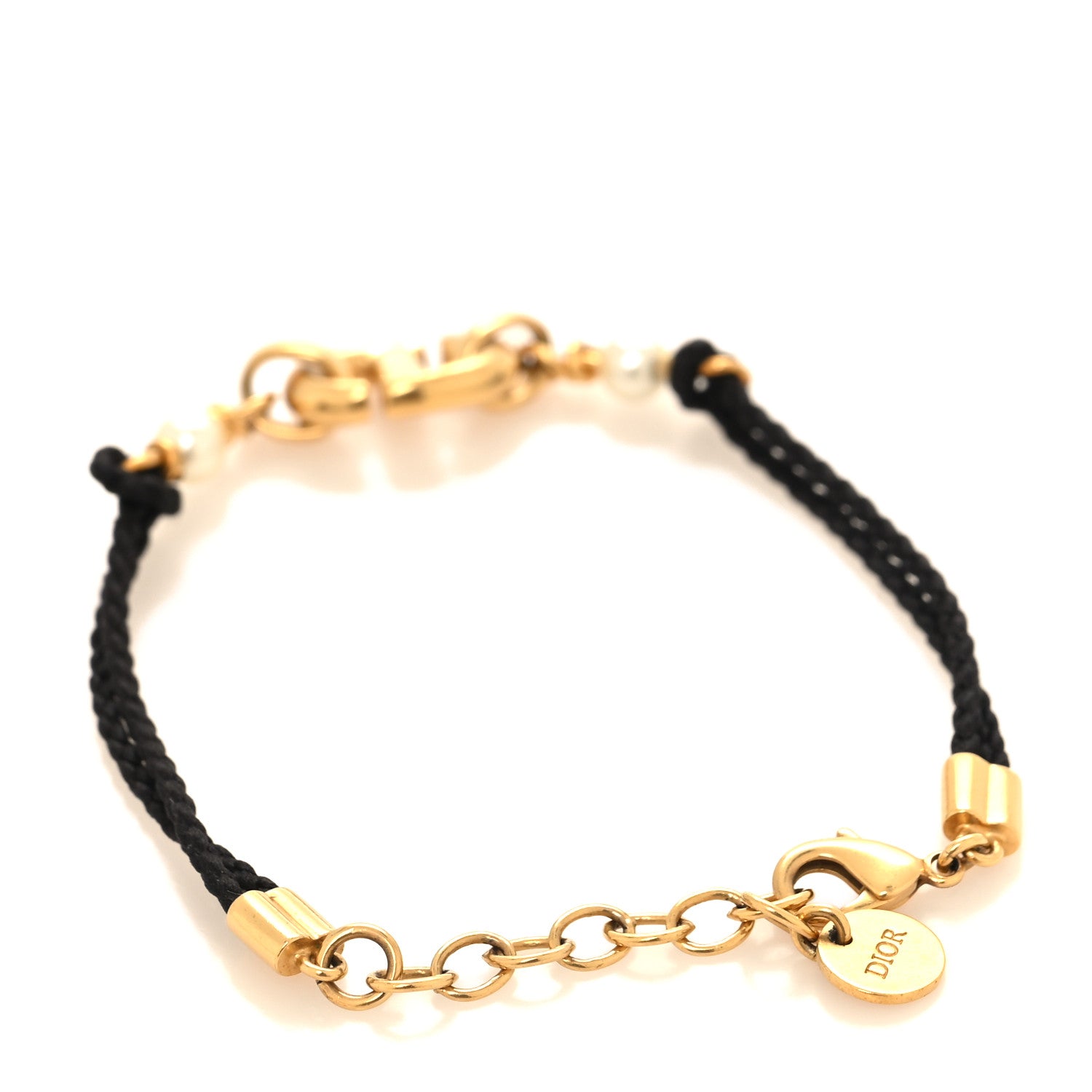 Christian Dior Metal Pearl Cord Braided Bracelet Black 3 of 4