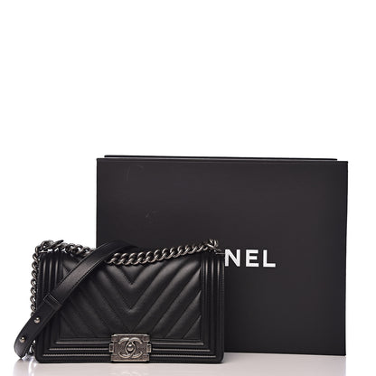Chanel Calfskin Chevron Medium Boy Flap Black 11 of 11