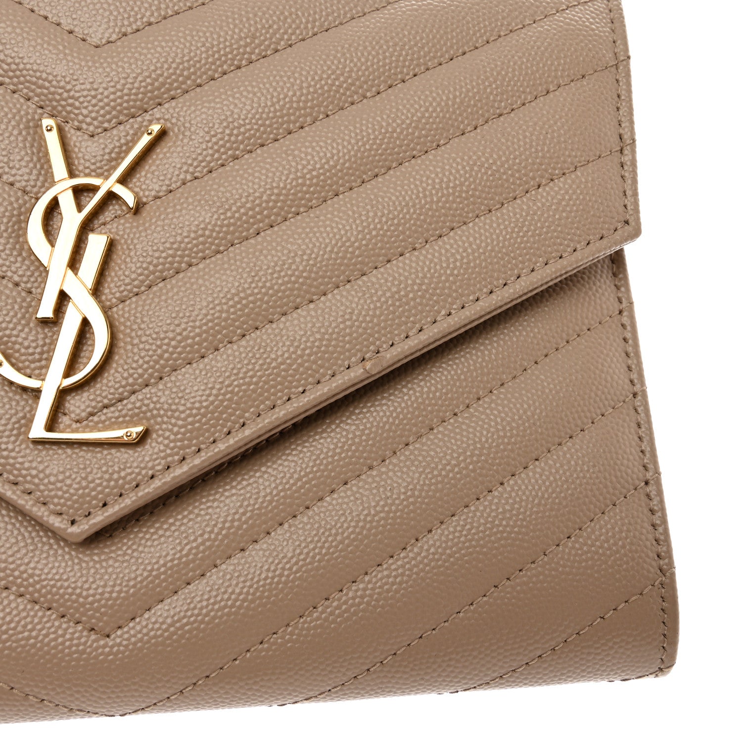 Saint Laurent Grain De Poudre Matelasse Chevron Monogram Envelope Clutch Dark Beige 8 of 10