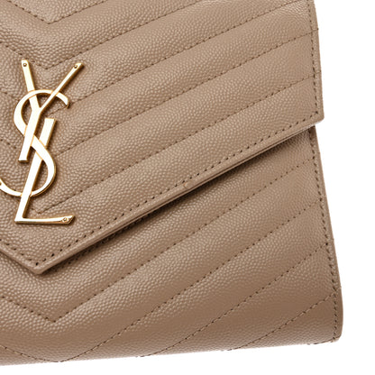 Saint Laurent Grain De Poudre Matelasse Chevron Monogram Envelope Clutch Dark Beige 8 of 10